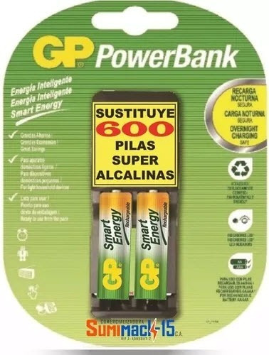 Imagen 1 de 2 de Cargador Gp Smart Con 2 Pilas Aa 1000mah Recargables Xtc