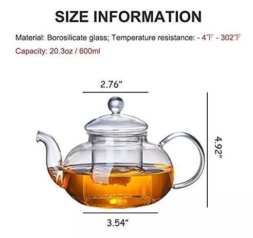 Tetera de vidrio de 20.3 fl oz con infusor, tetera con colador para té  suelto, tetera de vidrio que se puede utilizar en la estufa (20.3 fl oz/21  oz)