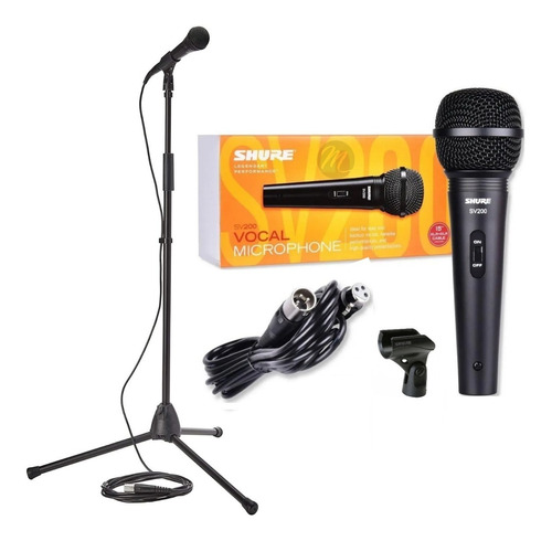 Imagen 1 de 4 de Microfono Shure Sv200 Soporte Cable Pipeta Combo Karaoke