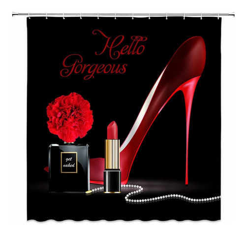 Cortina Ducha Tacon Alto Rojo Diseño Hello Gorgeous Perfume