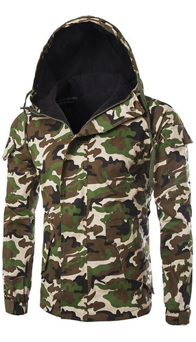 Chaqueta Cortavientos Con Capucha Para Hombre En Camufla [u]