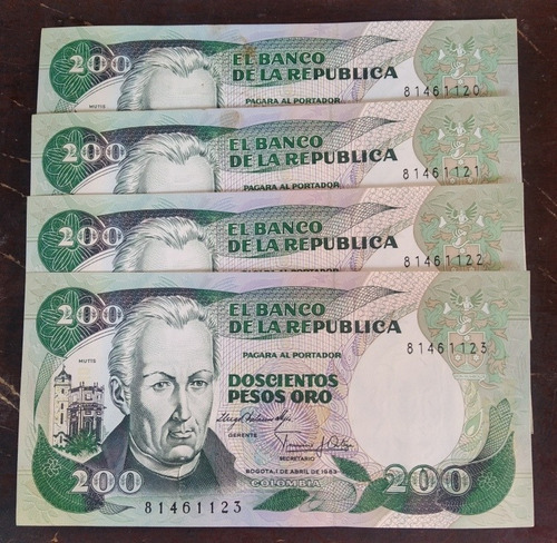 Billete De 200 Pesos Primera Fecha 1983 Imprenta De Bogotá 