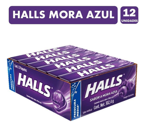 Caramelo Halls Mora Azul  - Caja Con 12 Unidades.