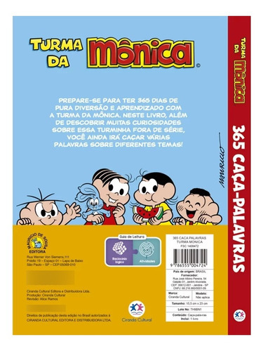 Livro Turma Da Mônica - 365 Caça-palavras Crianças Filhos