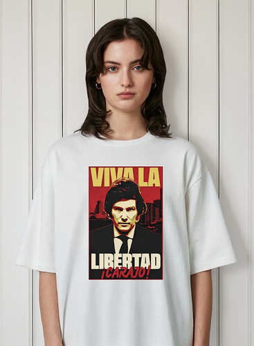 Remera Unisex Javier Milei Viva La Libertad Carajo Algodón