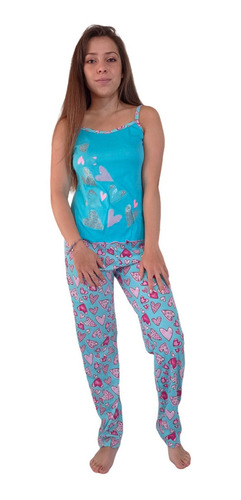 Pijama Mujer Conjunto Blusa Tiras Pantalon Largo Estampada