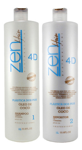 Kit Escova Progressiva Zen Hair Coco E Queratina 4d 2x1 Litr