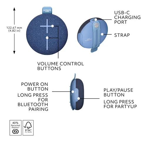 Ultimate Ears Miniroll Altavoz Bluetooth Impermeable Big A