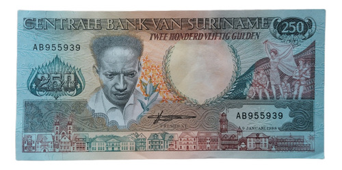Billete Surinam 250 Gulden 1988