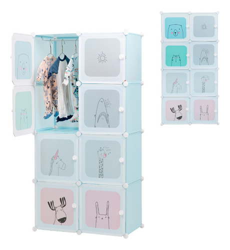 Armario De Plastico Closet Organizador Portatil Multi 8 Cubos Para Niños Multifuncion Color Celeste Gabinete Organizador Portátil Estantes De Almacenamiento Guardarropa Ropero Diy Armable