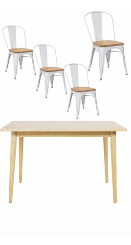 Juego De Comedor Mesa De Madera Premium +sillas Tolix Madera