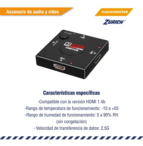 Selector P/audio Y Videos Hdmi 3 Salidas Zurich P
