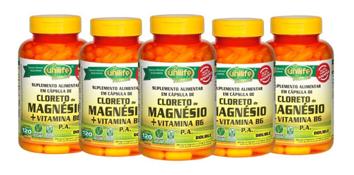 Combo 05 Cloreto De Magnésio Pa + B6 - 120 Cápsulas Unilife