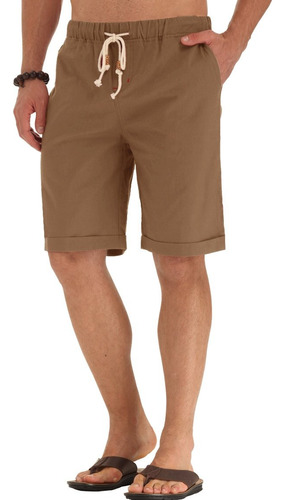 Bermuda Short Casual Playa De Algodón Y Lino Para Hombre