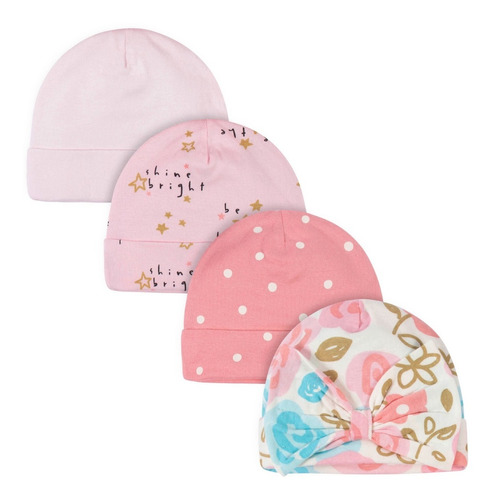 Pack De 4 Gorros Bebes De 0 A 6m Gerber Algodón Con Diseños