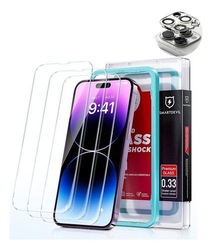 Mica Protector Pantalla iPhone 14, Plus, Pro, Max Kit 2 Und