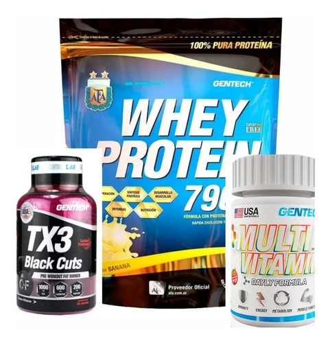 Combo Quemagrasa Whey 7900+tx3+multivitaminico Gentech 