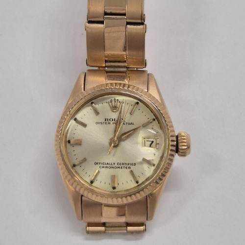 Rolex Oyster Perpetual Lady Date Full Gold Vintage 26mm Ouro Rose Rosé Dourado (Usado)
