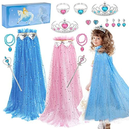 Fedio Girls Princess Cape Set 14 Pieces Princess Dress Up Tr