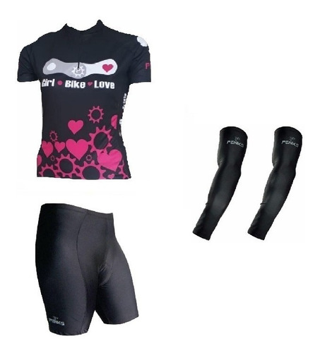 Conjunto Penks Bike Love Camisa + Bermuda Preta+manguito