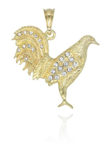 Dije De Gallo Con Zirconias. Oro Laminado 18k