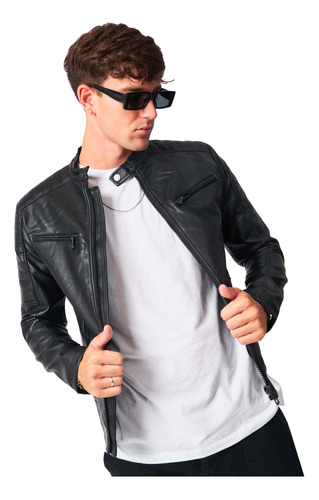 Campera De Cuero Leather Hombre Importada Slim Fit Bond