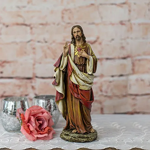 Figura Sagrado Corazón De Jesús Resina Piedra Pintada