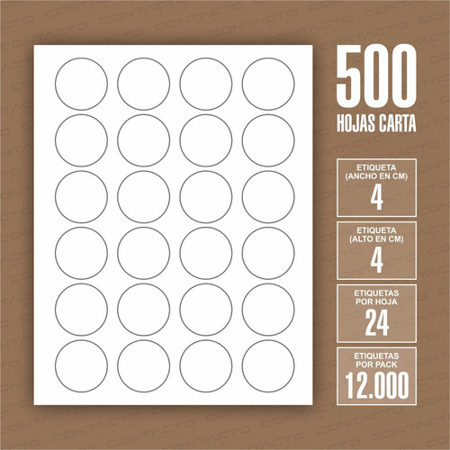 Etiquetas Autoadhesivas Circulares De 4 Cm / 500 Hojas Carta