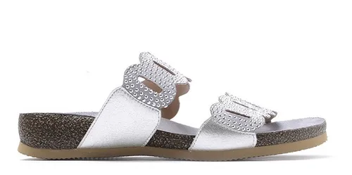 Sandalia Mujer Hush Puppies Cuero New Malita 2 Tiras Plata P