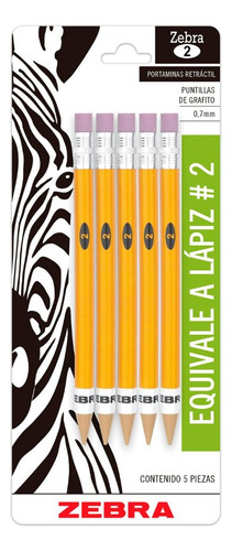 Portaminas Hb Zebra 2 Lápiz Infinito 5 Piezas Zebra