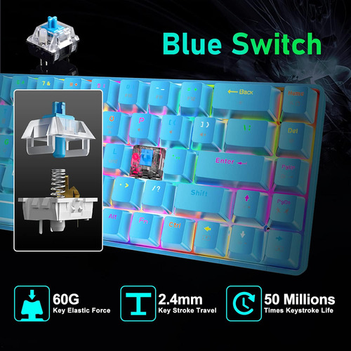 Teclado Gamer Mecanico Lexonelec 60% Switch Azul