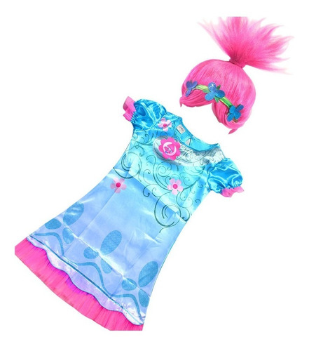 Vestido Disfraz Poppy Trolls + Peluca  