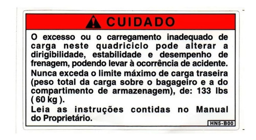 Adesivo Precauçao Traseiro Quadriciclo Honda Fourtrax 420