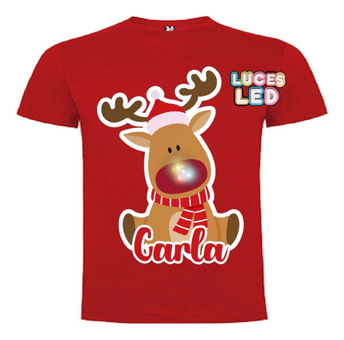 Polera Reno Luces Led  Navidad Personalizada Niños