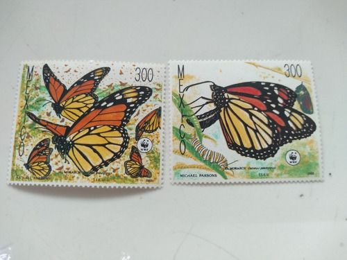Imagen 3 de 3 de 4 Timbres Postales Mariposa Monarca Mexico 1988 Nuevo