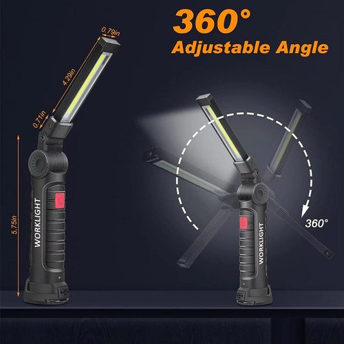 Luz De Trabajo Led Cob, Linterna Recargable Usb Regulable
