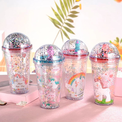 Vaso Acrilico 650ml Unicornio Tapa Y Popote Bebidas Kawaii