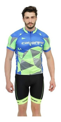 Camisa Bike Cabani Azul Ciclismo Com Protecao Uv 3 Bolsos