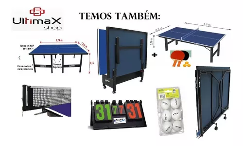 Mesa de ping pong mdp 15mm 1087 klopf cor preta c/ rodas, suporte