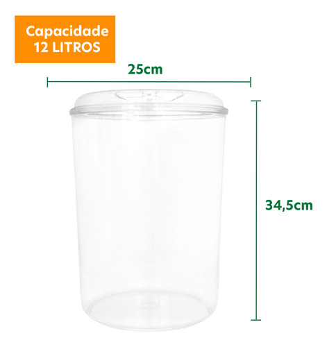 Kit 3 Potes Acrílico Redondo Com Tampa 12lts + Conchas 600ml