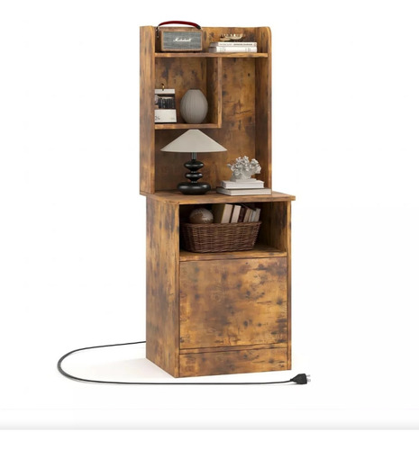 Mesita De Noche Multinivel Con Usb Heaimo Acabado Brillante Color madera de tigre