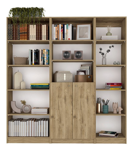 Combo De Tres Bibliotecas Home Eco, Color Macadamia