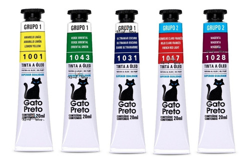 Kit 40 Cores Tinta Óleo Gato Preto 25ml - Tela Mdf Pintura