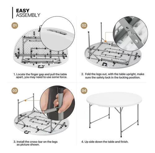 MoNiBloom Juego de 5 mesas plegables redondas portátiles de 4 pies, mesa de  plástico para banquetes y eventos de boda, con asa de transporte y candado