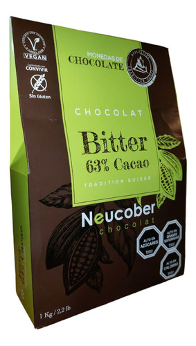 Chocolate Bitter 63 % Cacao Sin Gluten Vegano 1kg