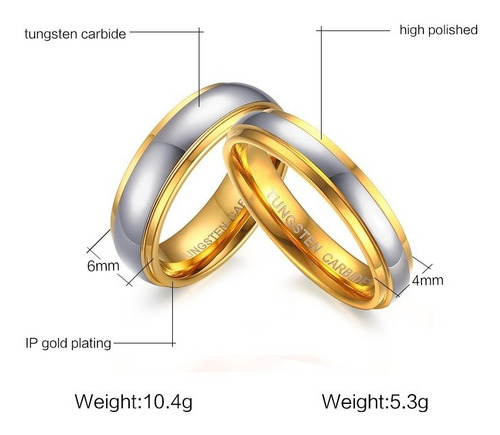 Imagen 2 de 8 de 1 Argolla De Tungsteno August Wedd Dorado Y Plateado