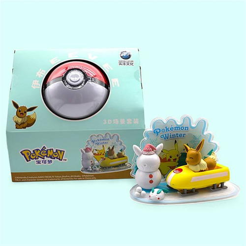 Figura Colección Anime Pokemon Pokeball Eevee Nieve Set 