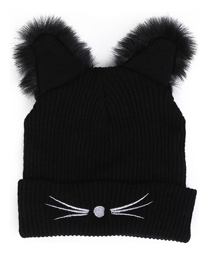 Gorro Para Mujer, Acrílico, Con Orejas De Gato, Tejido, Colo