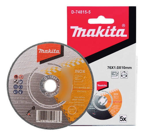 Set 5 Discos Abrasivos De Corte Makita 76x10 Mm D-74815-5