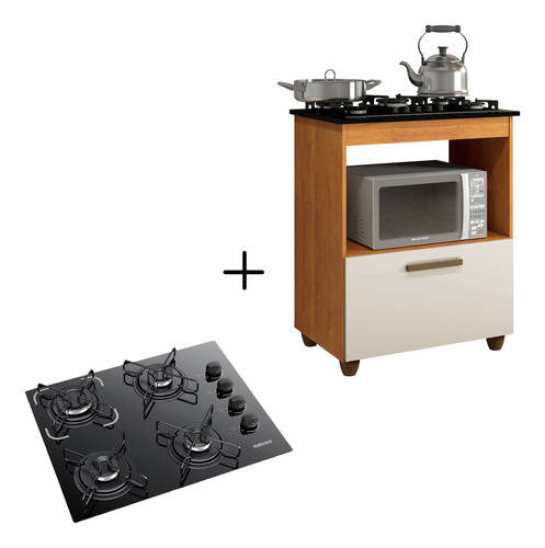 Kit Balcão Cooktop Itatiaia 1 Porta E Fogão Cooktop 4 Bocas